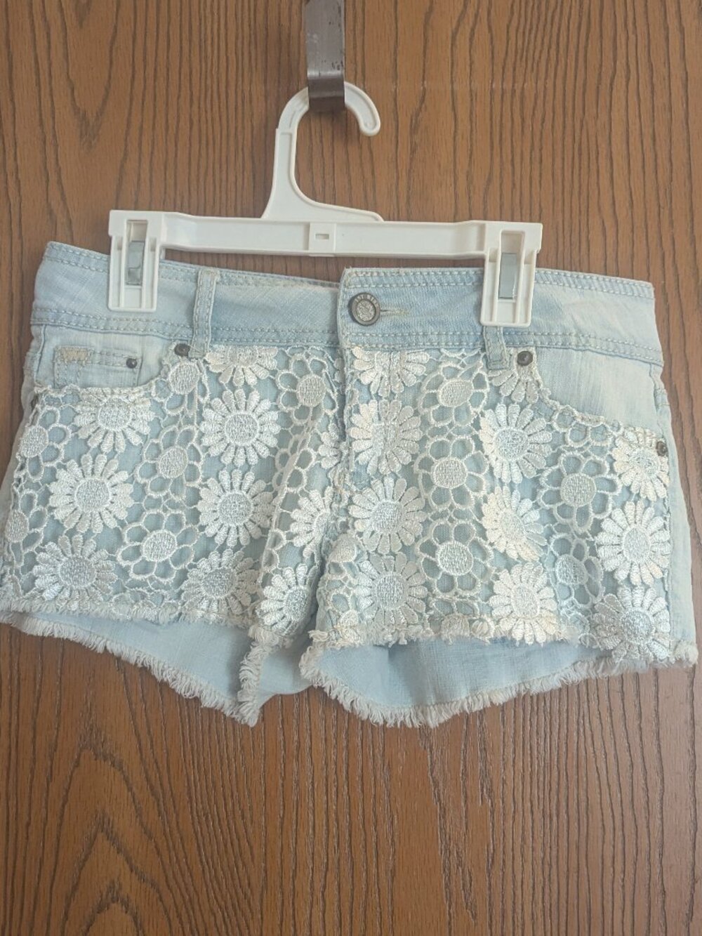 Denim Lace Short Bootie Shorts Light Wash Daisy Boho Hippie-1st Kiss-Jr‎ 5